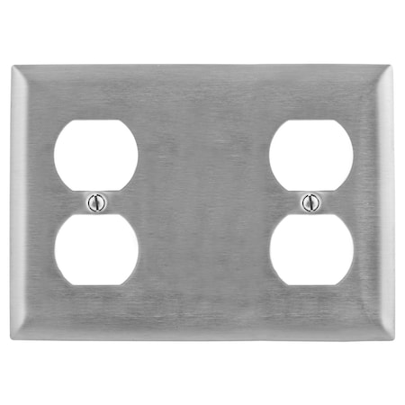 Hubbell Wiring Device-Kellems Wallplates and Boxes, Metallic Plates, 3- Gang, 1) Duplex 1) Blank, 1) Duplex, Standard Size, Stainless Steel SS8147